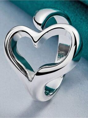 Silver Heart Open Band Ring - Women Jewelry